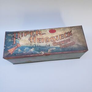 Vintage Piper Heidsieck Chewing Tobacco Tin Hinged Box Art Nouveau 1910